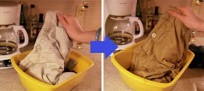 Spilt Coffee On Your Pants And Don't Want To Look Like A Clumsy Dork? Just Soak Your Pants In A Tub Of Coffee So They Turn Into A Uniform Color Again