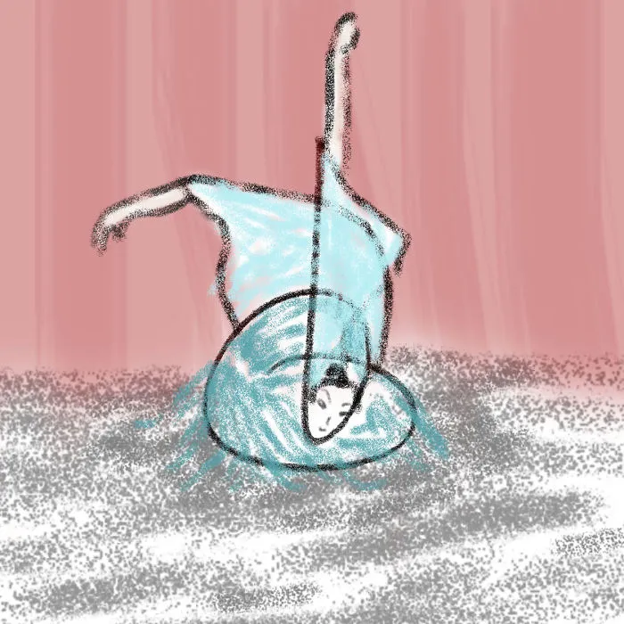 Dancer Circling Down While Crossing Her Arms High Up At The Back