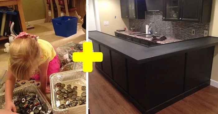 Man Collects Bottle Caps For 5 Years To Redo His Kitchen, And Here's The Result