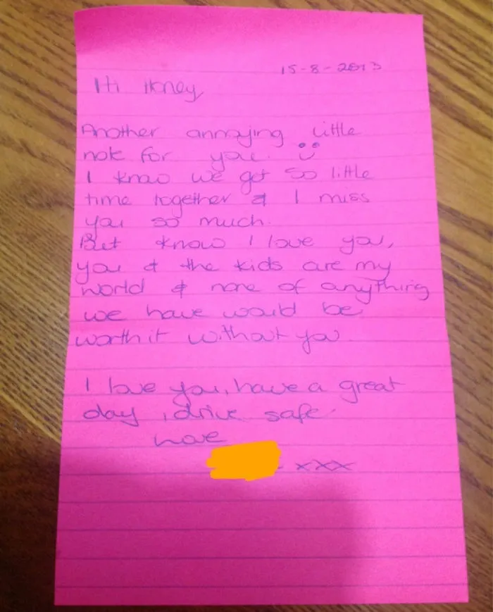 Married For 15 Years With Three Kids. We Don't See Each Other Some Days Because Of Work, So Wife Drops Notes Like This Into My Appointment Book Sometimes. Life Is Good