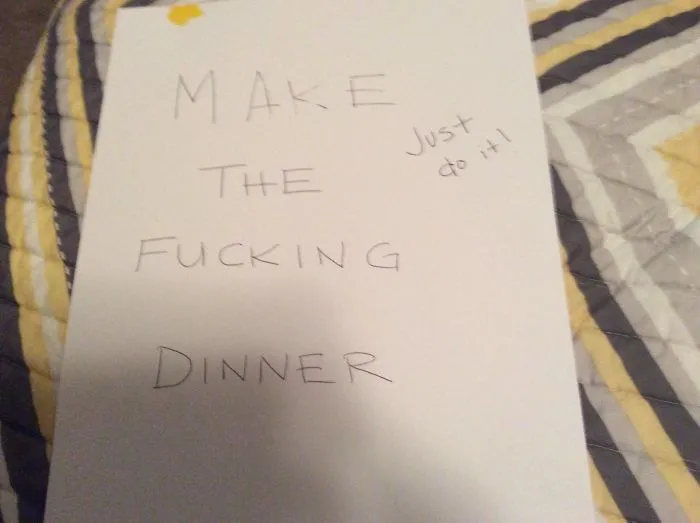 Asked My Husband To Write Me A Note Last Night To Remind Me To Put Food In The Crockpot This Morning. This Was On My Bed This Morning