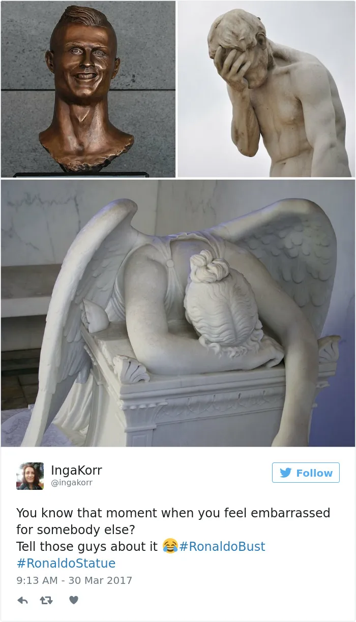 112 Of The Funniest Reactions To Cristiano Ronaldo's New Statue (Add Yours)
