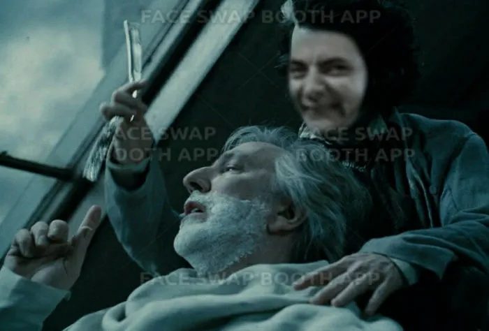 Scene from a movie with Mr. Bean photoshopped face edited onto a character, showcasing hilarious face swap trend.