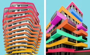 I Got Bored By The Gray Cityscape Of Berlin, So I Started To Colorize Buildings With Photoshop