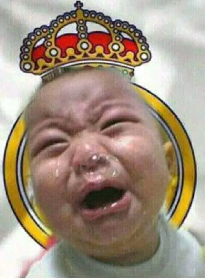 Crying baby photoshopped with a cartoon crown, showcasing the hilarious use of people photoshopping Mr. Bean into things.