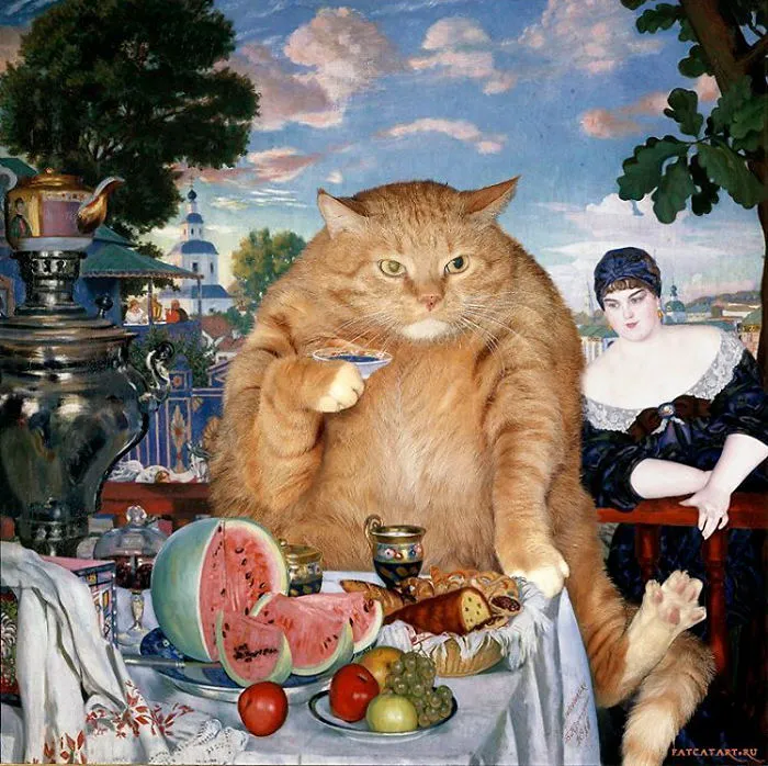 Boris Kustodiev, The Merchant's Wife At The Cat's Tea