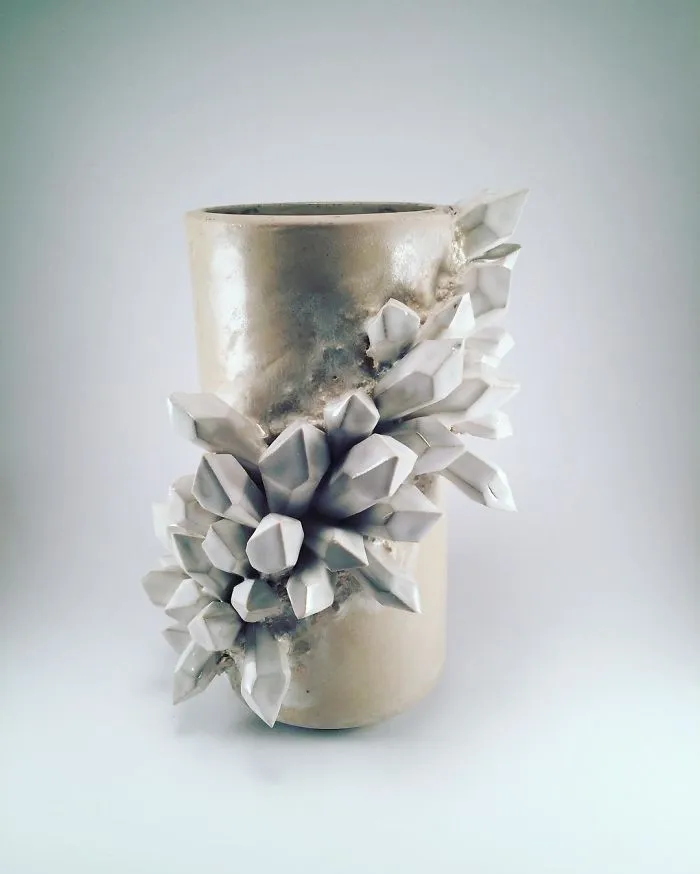 I Create Ceramic Pieces With Giant Sculpted Crystals Growing Out Of Them
