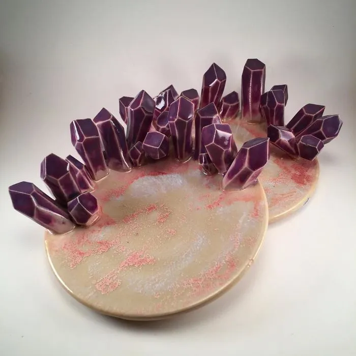 I Create Ceramic Pieces With Giant Sculpted Crystals Growing Out Of Them
