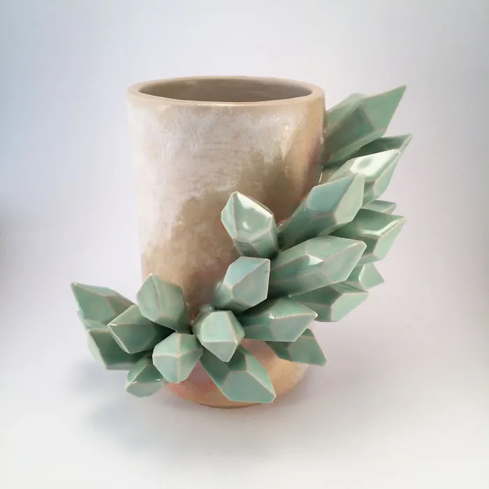 I Create Ceramic Pieces With Giant Sculpted Crystals Growing Out Of Them