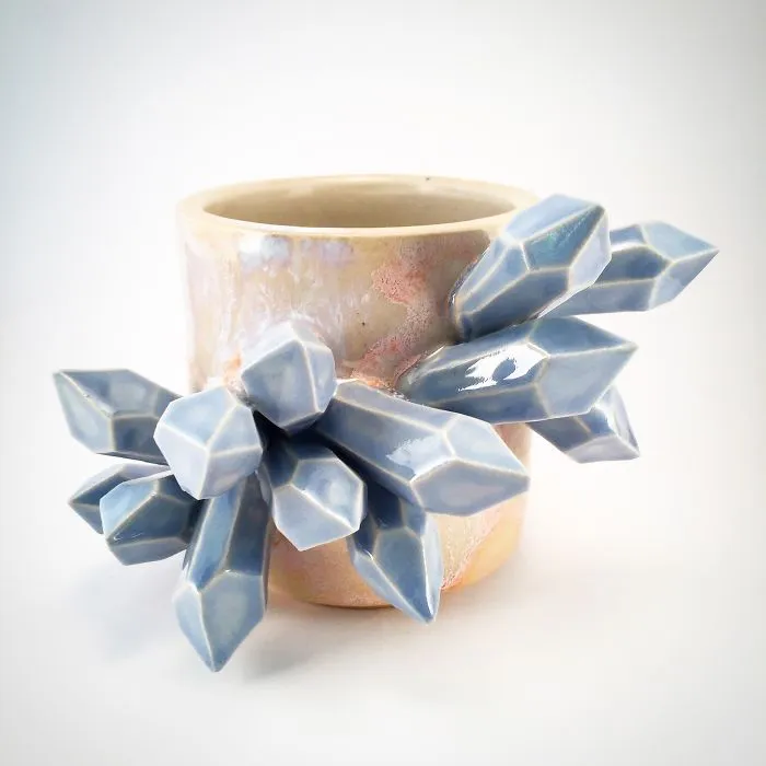 I Create Ceramic Pieces With Giant Sculpted Crystals Growing Out Of Them