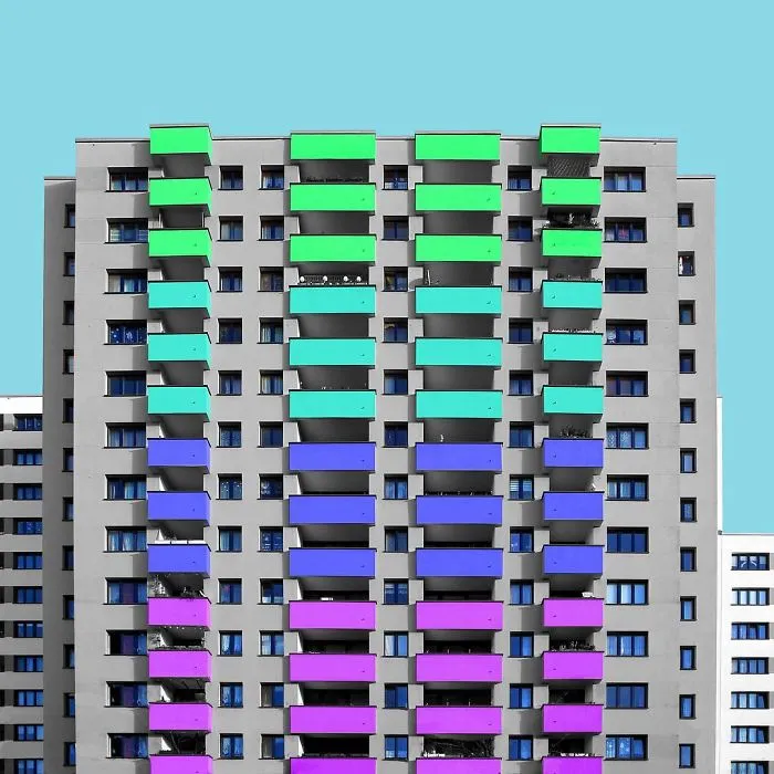 I Got Bored By The Gray Cityscape Of Berlin, So I Started To Colorize Buildings With Photoshop