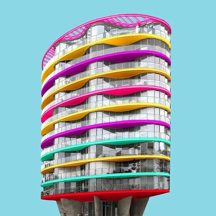 I Got Bored By The Gray Cityscape Of Berlin, So I Started To Colorize Buildings With Photoshop