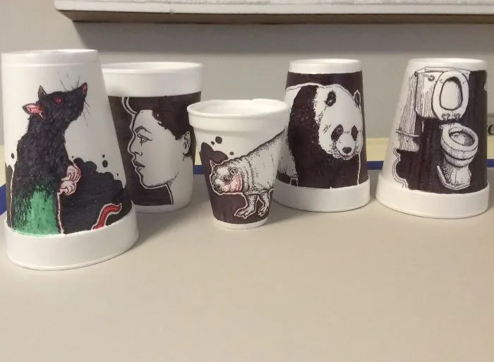 Sharpies On Styrofoam Cups, Or Disposable Art...