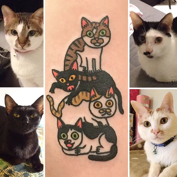 Tattooed Cat Pile-Up