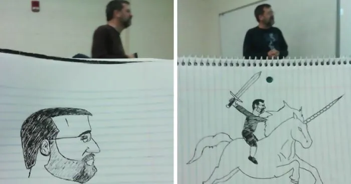 Bored Student Doodles His Professor For A Whole Semester, Gets Better And Better Each Class