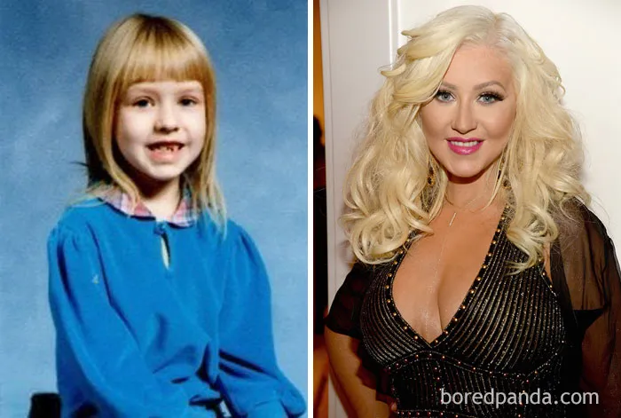 Childhood photo of a young girl next to a glamorous adult woman, illustrating rare celebrity childhood photos.