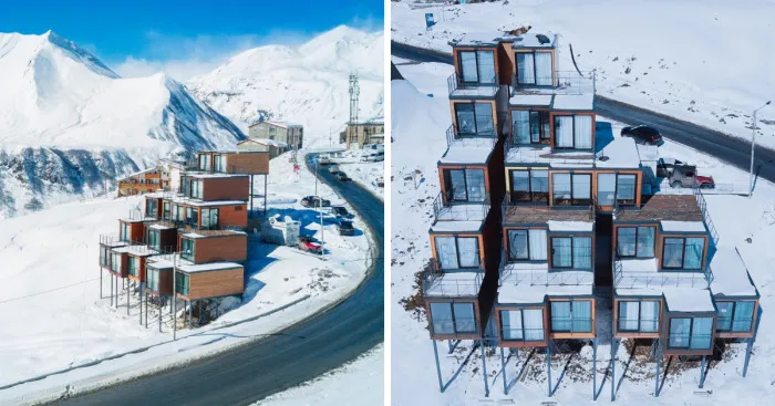 Mountain-Inspired Hotel Built From Shipping Containers 2200 Meters Above Sea Level In Georgia
