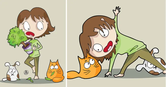 Yoga With Pets Explained Through Fun Comics