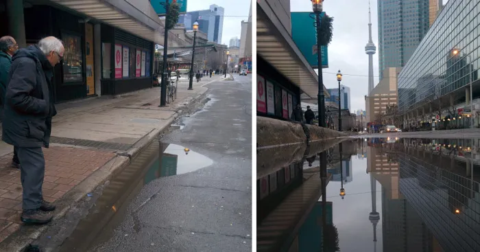 I Was Taking A Picture Of A Puddle In Toronto Until I Was Approched By Two Different Strangers And This Happened...