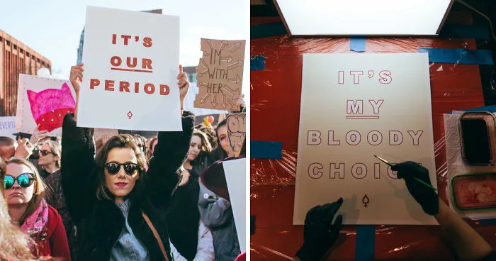 We Made Protest Posters With Our Period Blood For The International Women's Day Rally NYC