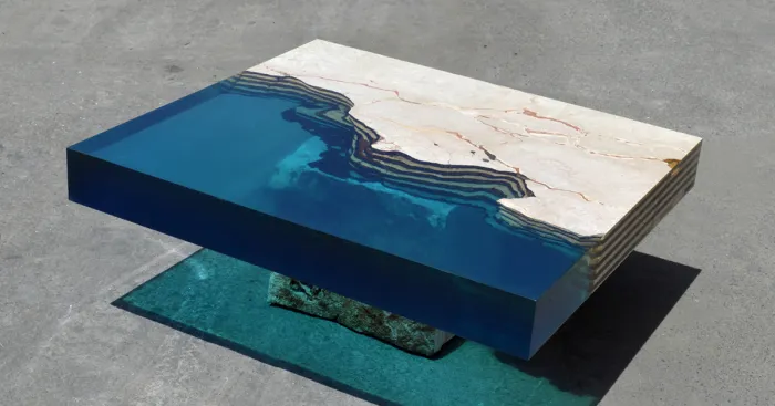 Aquatic Coffee Tables That I Make By Merging Natural Stone And Resin