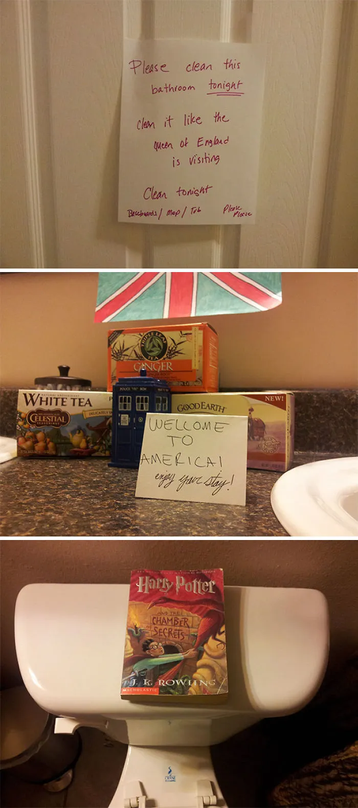 My Mom Told Me To "Clean The Bathroom Like The Queen Of England Is Visiting"