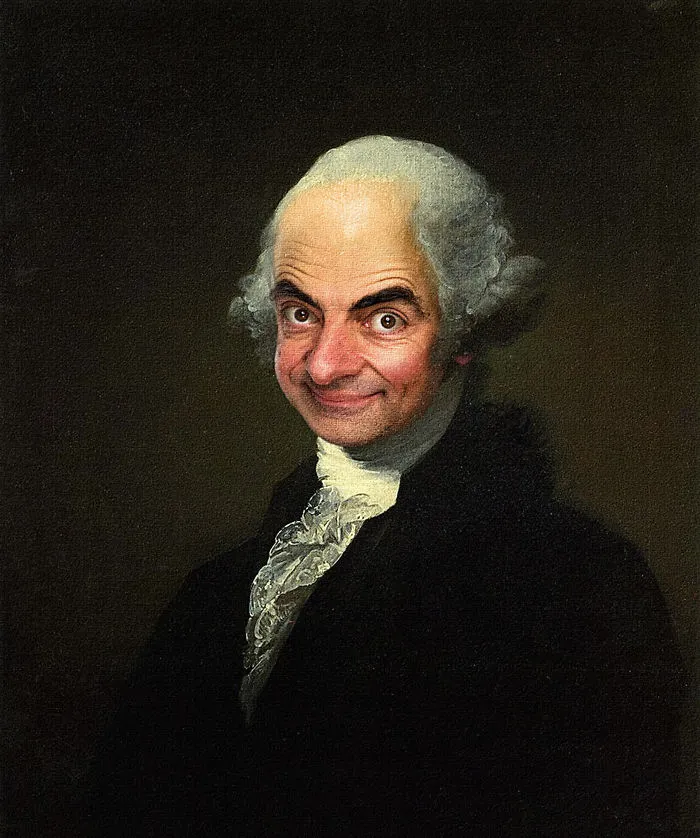 Portrait painting of a historical figure with Mr. Bean's face photoshopped, showcasing hilarious Mr. Bean edits.