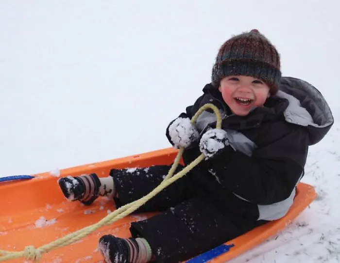 My 2 Year Old Son Wes, Sledding For The First Time This Winter
