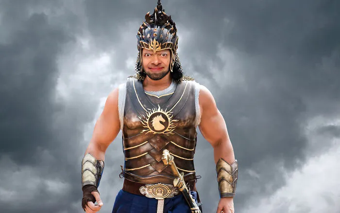 Man dressed as warrior with a Photoshopped Mr. Bean face, showcasing hilarious people Photoshopping Mr. Bean into things.