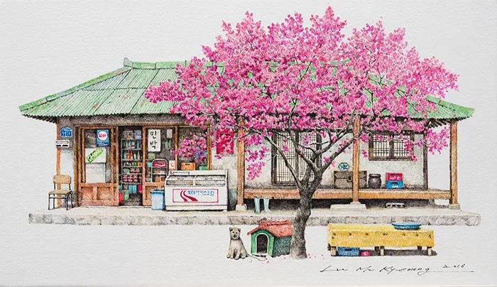 Esta artista ha pasado 20 años dibujando las pequeñas tiendas de Corea del Sur