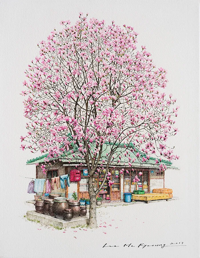 Esta artista ha pasado 20 años dibujando las pequeñas tiendas de Corea del Sur