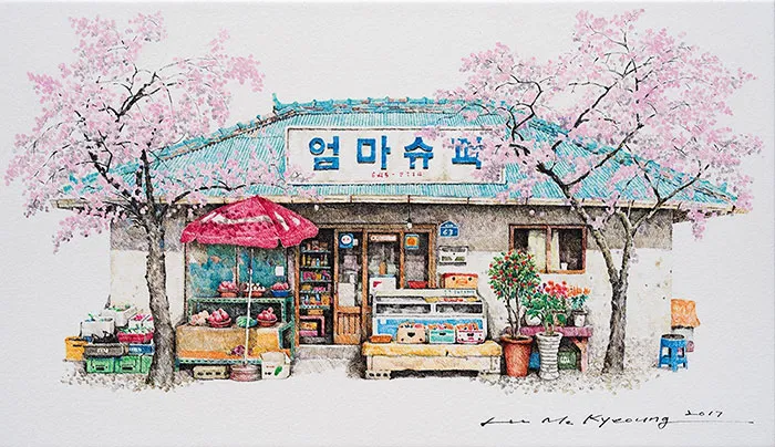 Esta artista ha pasado 20 años dibujando las pequeñas tiendas de Corea del Sur