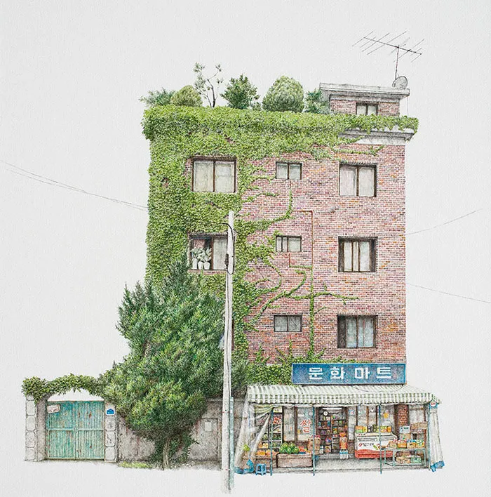Esta artista ha pasado 20 años dibujando las pequeñas tiendas de Corea del Sur