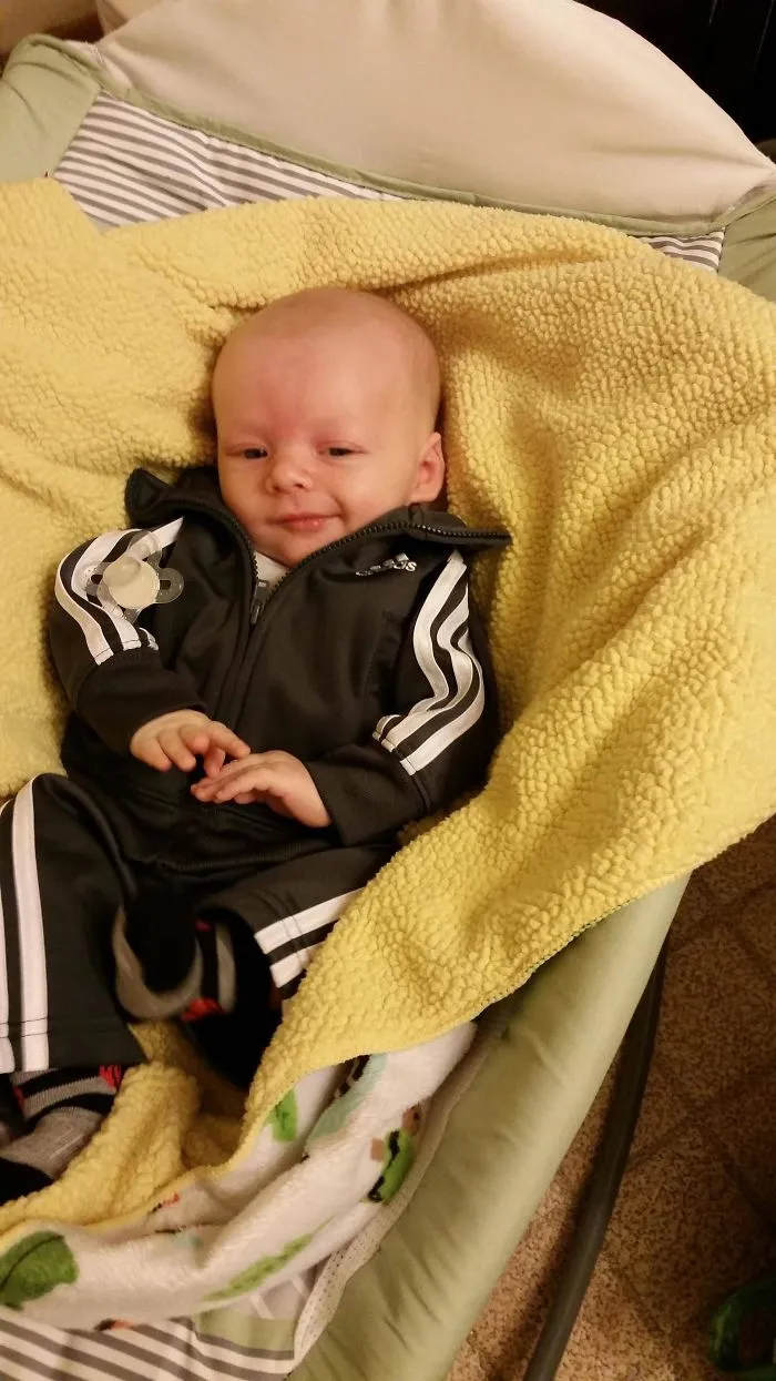 My 8 Week Old Son Always Stares At My Boobs After I Get Out Of The Shower. This Was His Expression This Morning