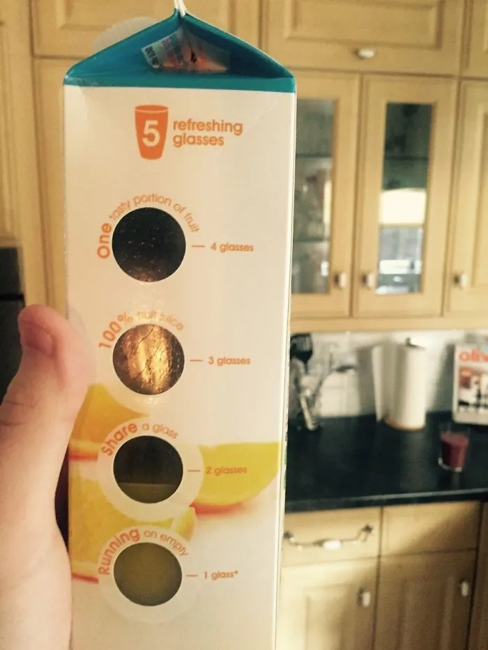 This Bottle Of Oj Lets You See How Many Glasses Are Left Inside