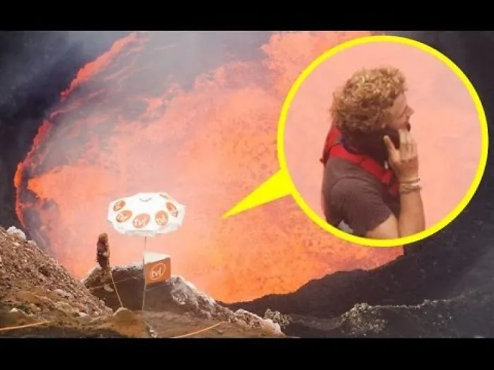Hot Line – Bloke Makes Call From Volcano Crater