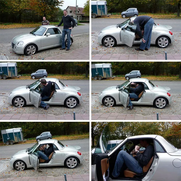 Gente alta en coches pequeños