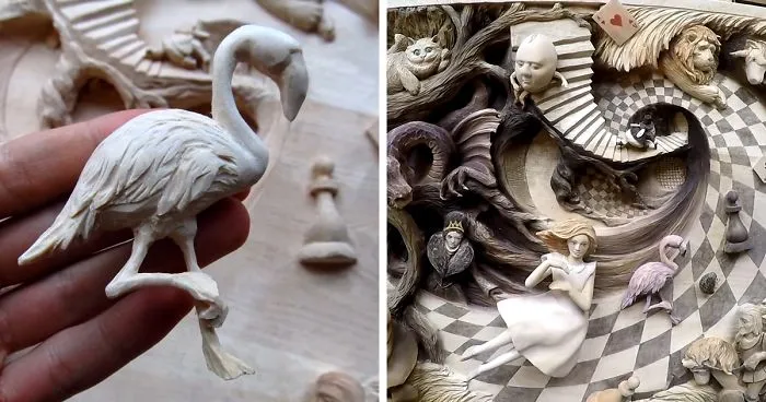 Alice In Wonderland Wood Carving