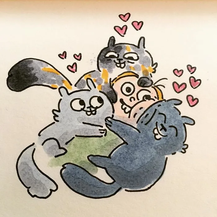 Dibujo lo que es vivir con mis gatos