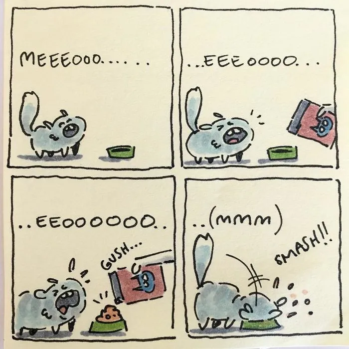 Dibujo lo que es vivir con mis gatos
