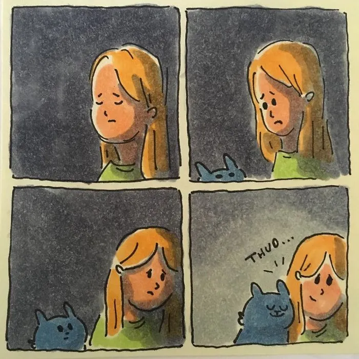 Dibujo lo que es vivir con mis gatos