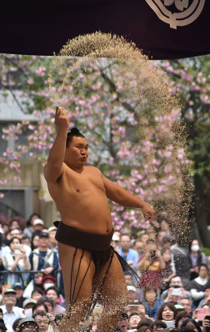 Sumo Champion Purifies Ring With Big Handful Of Salt - Salt-Bae Style