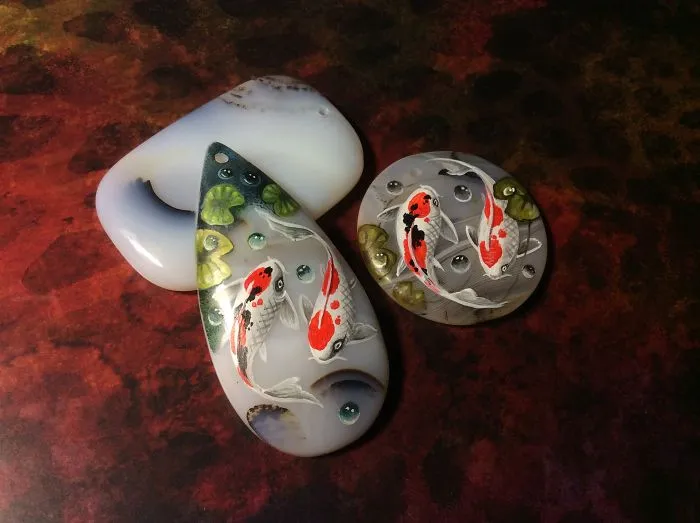 Dragons And Koi On Wood And Stone