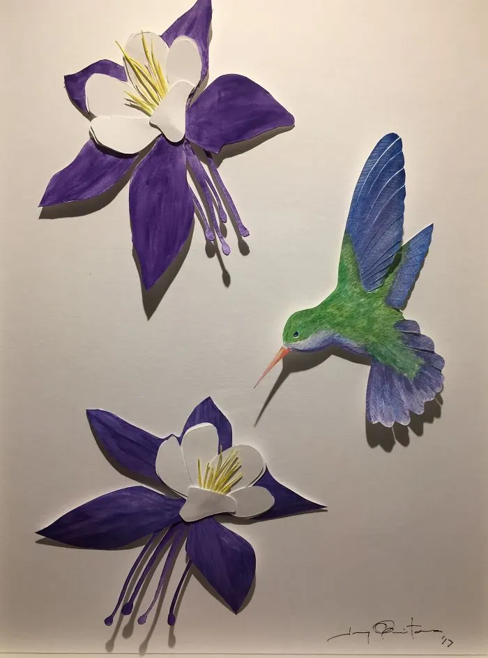 Hummingbirds And Flowers - Paper Cutouts With Watercolor