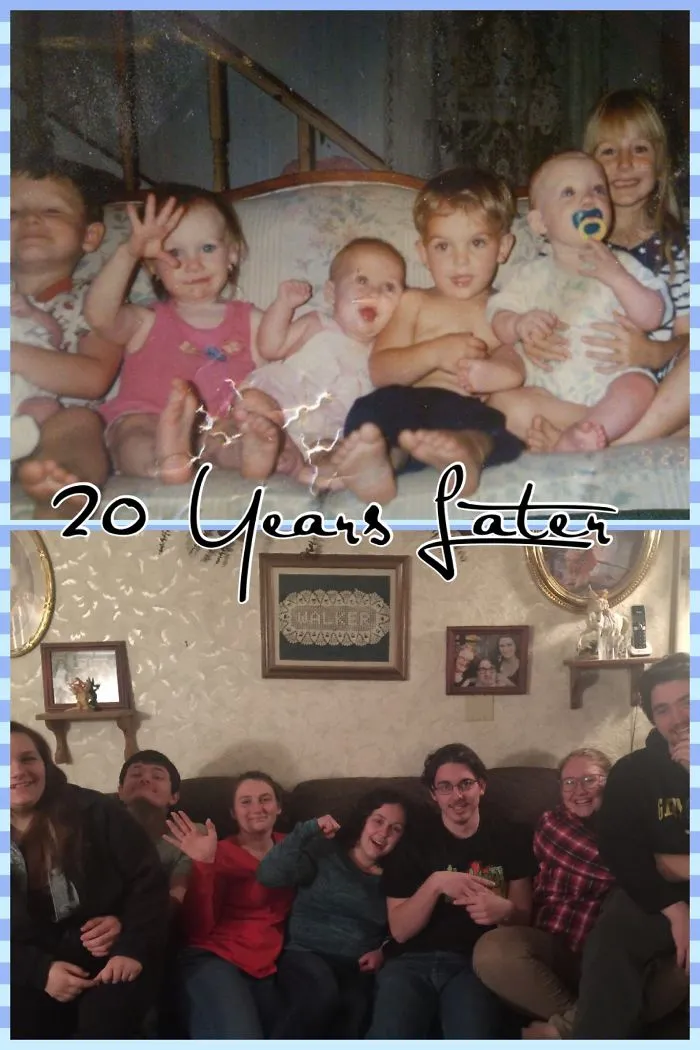 Siblings recreate childhood photo sitting on couch after 20 years