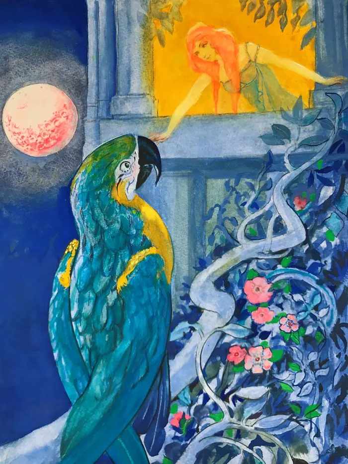 I Create Illustrations For Fairy Tales That Are Yet To Be Written.this One Is About A Giant Parrot And A Princess.
