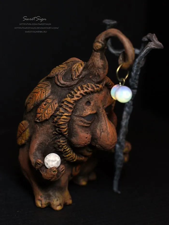 Leaf Shaker, Ooak Creature Made Of Airdry Clay