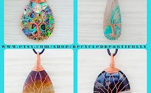 Discarded Copper Wire Twisted Into Trees To Beautifully Frame Dazzling Stone Pendants
