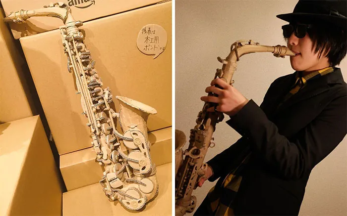 Japanese Cardboard Artist Turns Old Amazon Boxes Into Tanks, Food And Other Incredible Sculptures