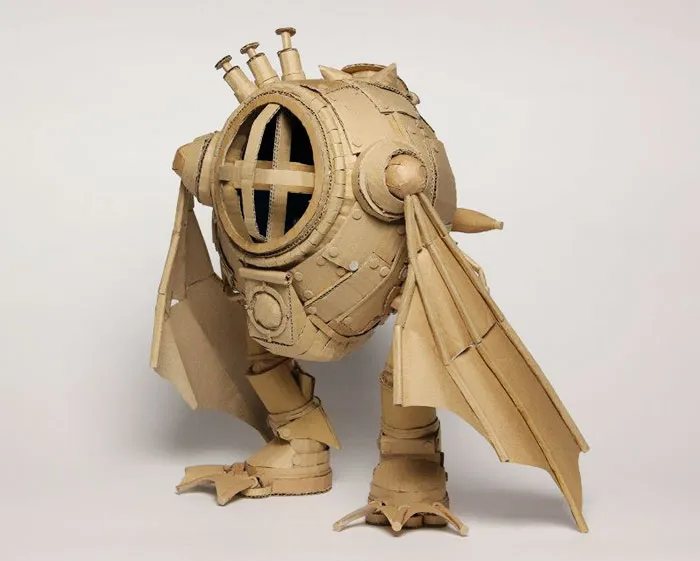 Japanese Cardboard Artist Turns Old Amazon Boxes Into Tanks, Food And Other Incredible Sculptures